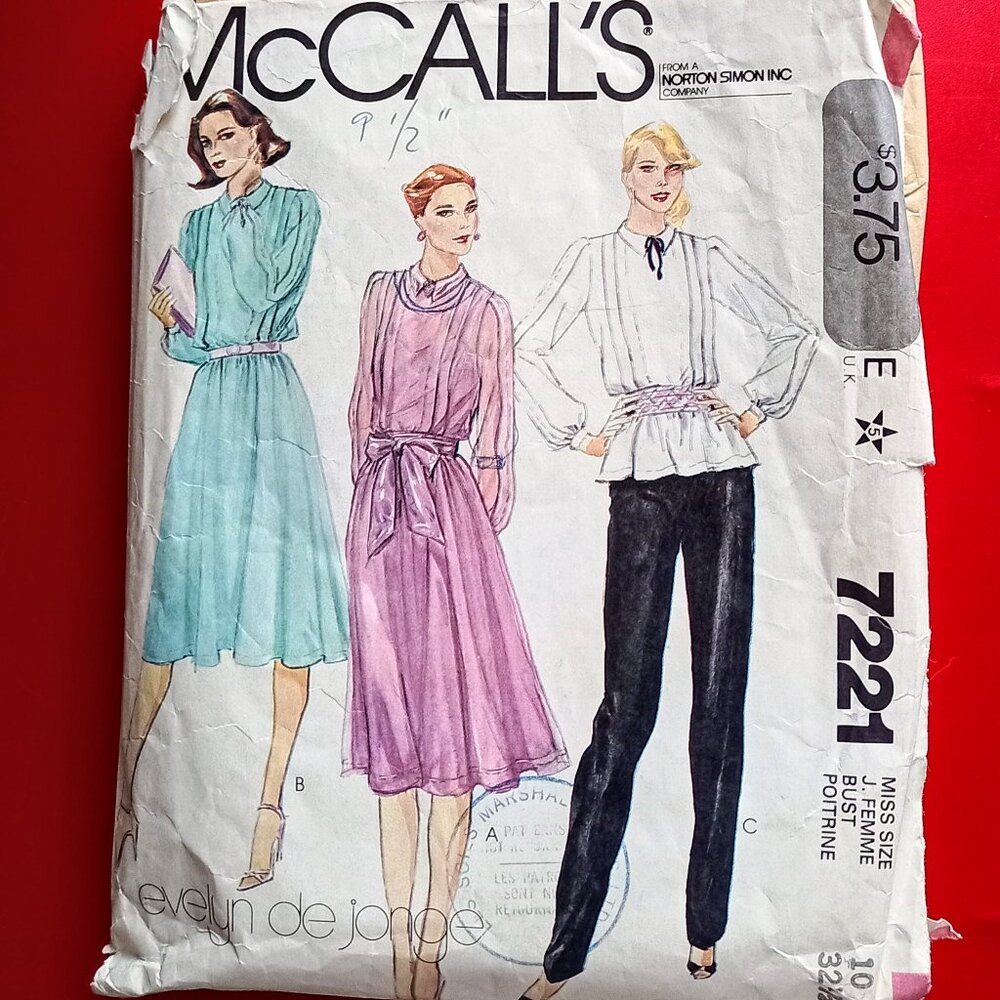 McCall's Pattern #7221 Miss Size 10 Bust 32 ½ Dress Top Slip Pants
